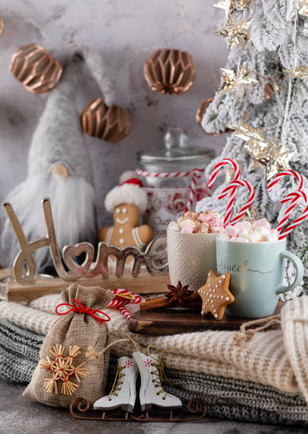 istock Gingerbread with mug of hot chocolate and candy cane. 1367693697