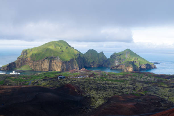 istock Heimaey town aerial view from Eldfell volcano. 1367694921