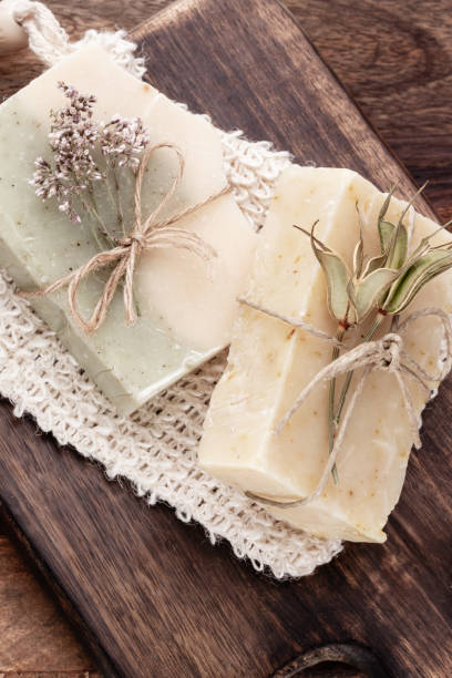 istock Handmade natural soap on pastel background. 1367695747