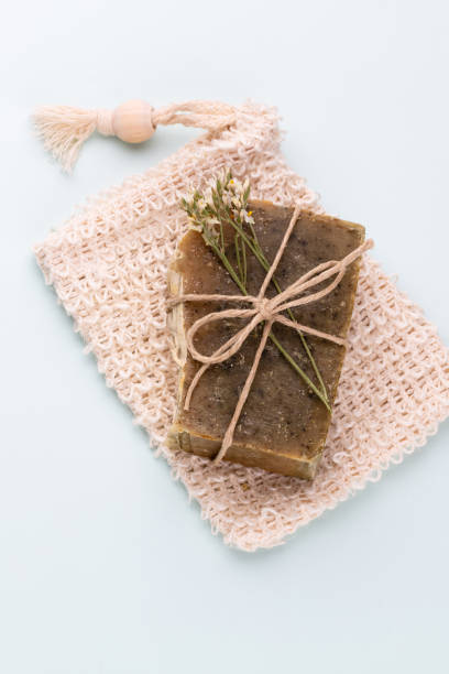istock Handmade natural soap on pastel background. 1367695749