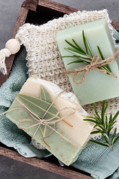 istock Handmade natural soap on pastel background. 1367695753
