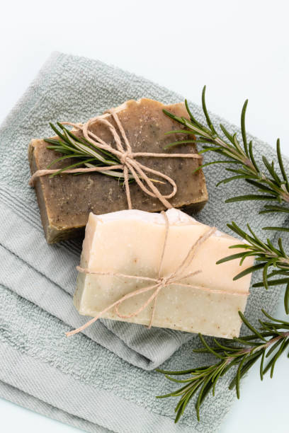 istock Handmade natural soap on pastel background. 1367695783