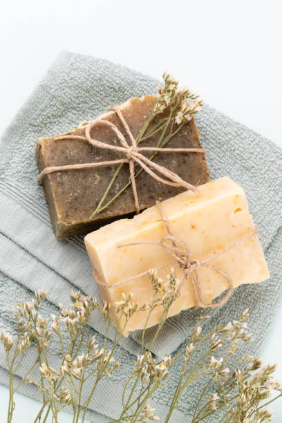 istock Handmade natural soap on pastel background. 1367695804