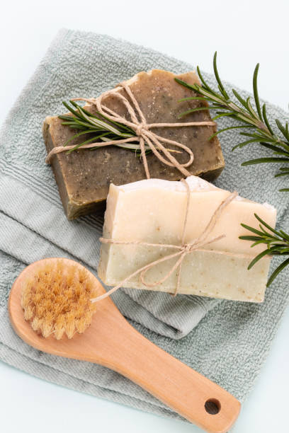 istock Handmade natural soap on pastel background. 1367695859