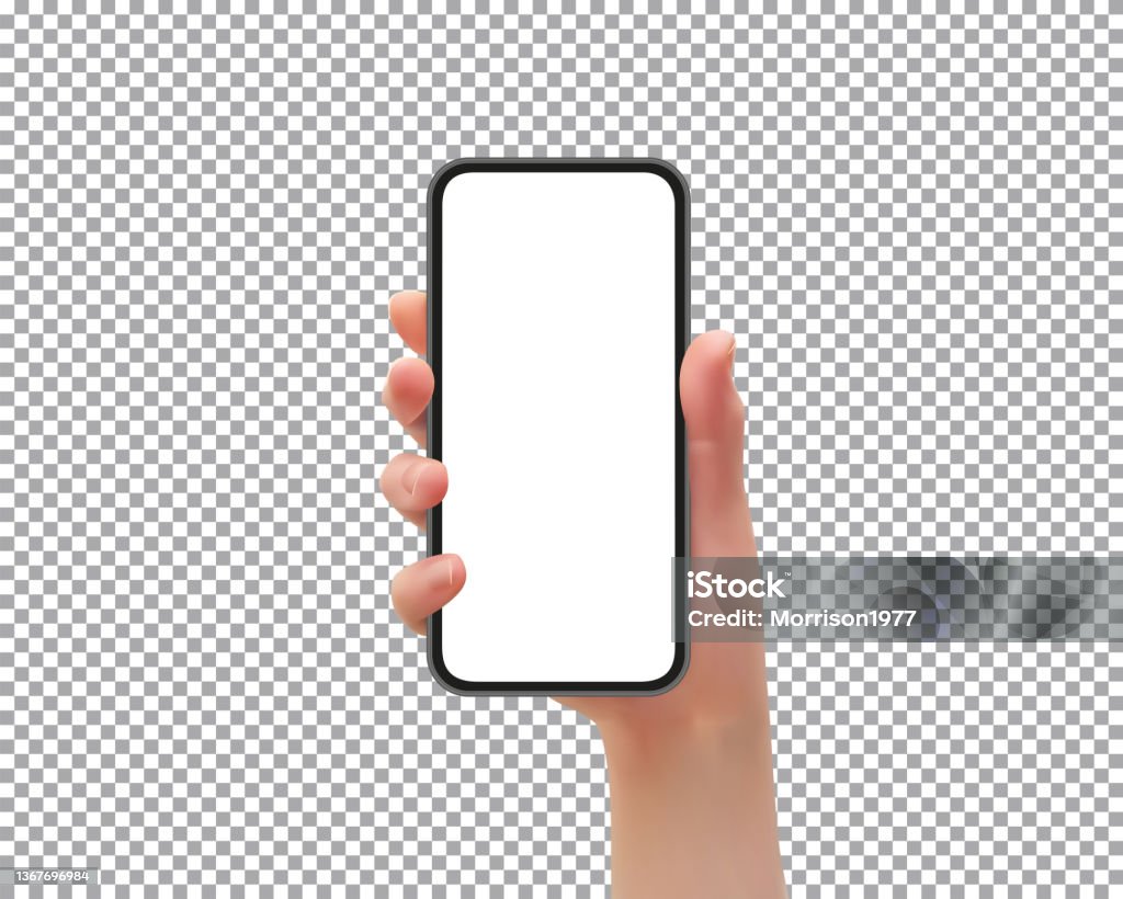투명 한 배경 벡터 일러스트에 빈 화면으로 스마트 폰을 들고 있는 여자 손 손에 대한 스톡 벡터 아트 및 기타 이미지 - 손,  휴대전화, 전화 - Istock