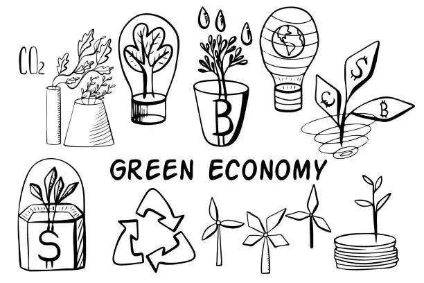 Vector illustration of Green economy doodle set