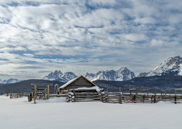 istock Old log corral winter in the Sawtooths 1367700746