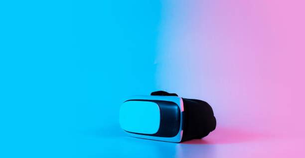 istock Virtual reality glasses VR. 3d digital headset on futuristic neon tech background. Cyber space game, NFT game activity lifestyle of future. 1367702503