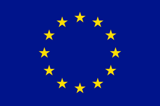 ilustrações, clipart, desenhos animados e ícones de bandeira da união europeia, doze estrelas douradas em um fundo azul - euro