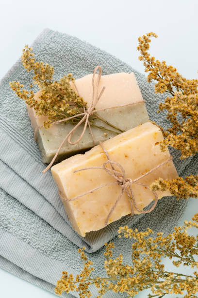 istock Handmade natural soap on pastel background. 1367703771