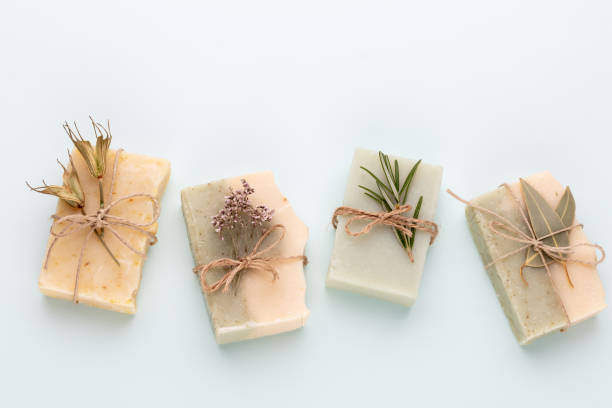 istock Handmade natural soap on pastel background. 1367703773