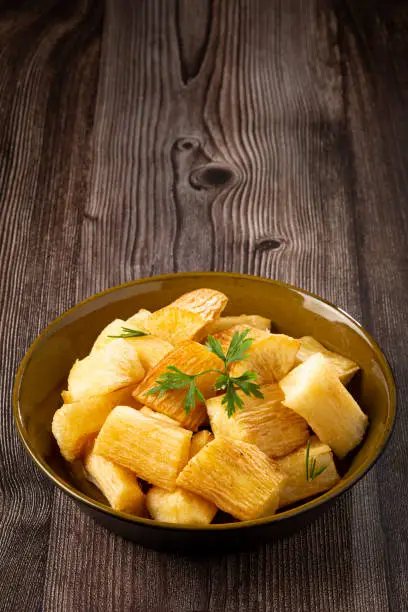 Fried cassava. Cassava, traditional Brazilian food.