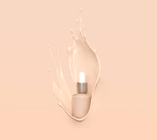 istock Liquid makeup foundation Bottle with Cosmetic foundation cream splash. 3d rendering. 1367706352