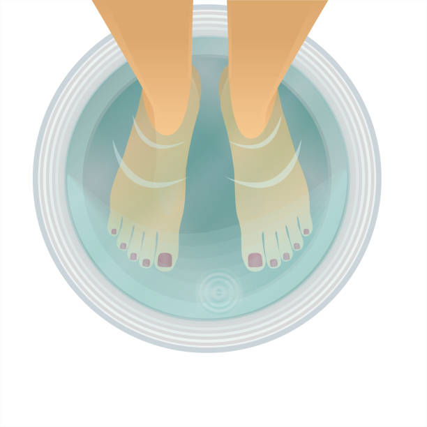 ilustrações, clipart, desenhos animados e ícones de belas pernas femininas na bacia em fundo branco. banho de pé que aquece. ilustração vetorial eps 10 - blessing hands ervas