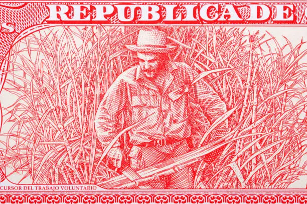 Che Guevara cutting sugar cane from Cuban money - Pesos