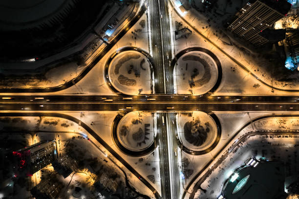 istock View from above on the bridge in the night city. 1367712468