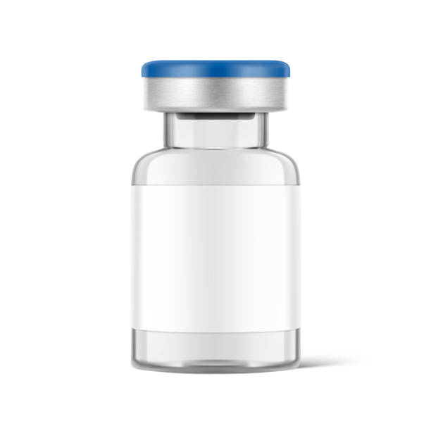 istock Transparent glass bottle for injections mockup. Vector illustration isolated on white background. design. EPS10. 1367713592