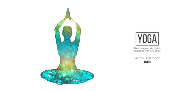 istock Abstract wireframe silhouette of a young woman practicing yoga on the white background. Vector illustration 1367716325