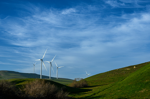 Wind Turbines in the Altamont Pass Wind Farm located along the California Coastal Range\n\nTaken at Altamont Pass, Diablo Range, California, USA.