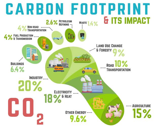 ilustrações, clipart, desenhos animados e ícones de pegada de carbono. ecologia, conceito de aquecimento global. ilustração vetorial - footprint carbon environment global warming