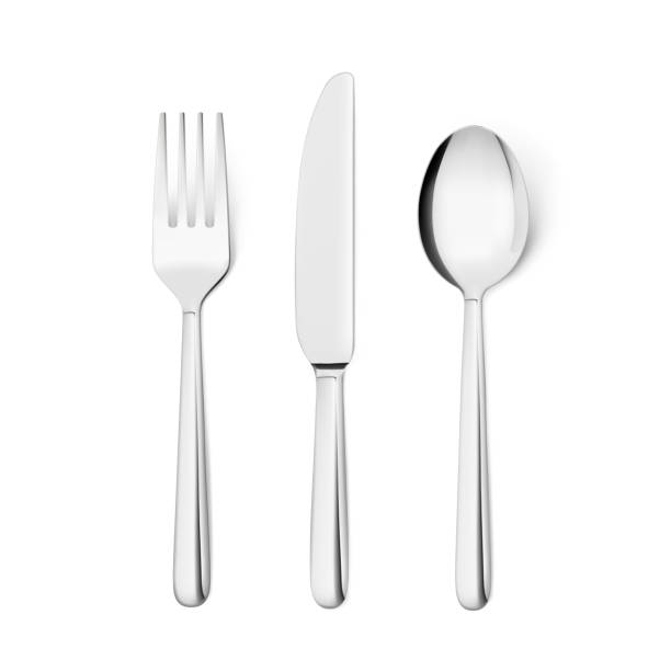 Set of fork, knife and spoon isolated on white. Vector illustration. Ready for your design. EPS10. baby spoon stock illustrations