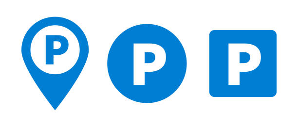 ilustraciones, imágenes clip art, dibujos animados e iconos de stock de juego de señales de estacionamiento. señal de estacionamiento de varias formas. - parking