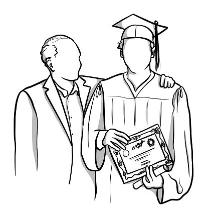 Graduation Ceremony With Proud Father Line Art