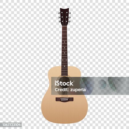 istock Acoustic guitar 3d render design. Classical string music instrument icon on transparent background 1367723104