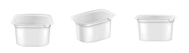 istock Realistic yogurt, ice cream or sour creme package. 3d mockup of plastic container with foil lid 1367723129