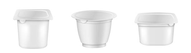 istock Realistic white cup tub food plastic container for dessert, yogurt, ice cream, sour cream or snack 1367723138