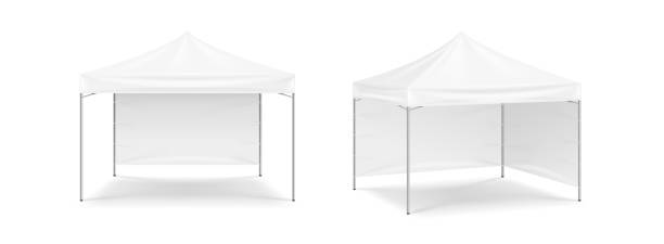 istock Popup canopy tent, realistic mockup set. Exhibition outdoor show pavilion, template icons 1367723154
