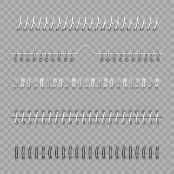 iron wired spirals for binding notebook sheets. mockup layout of spiral binder and ringed for paper - samimi olma stock illustrations