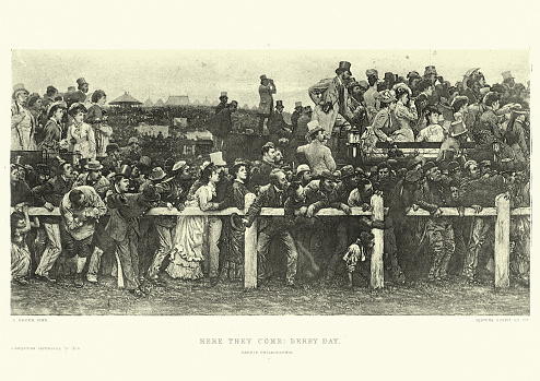 Vintage illustration, Here they come: Derby Day, After Charles Green, 19th Century, 1870s