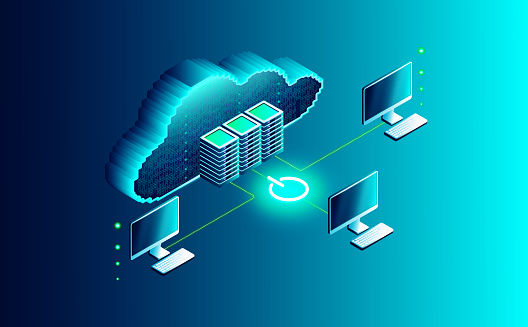 Cloud Computing Concept - 3D Illustration of Computers Connected to the Digital Cloud