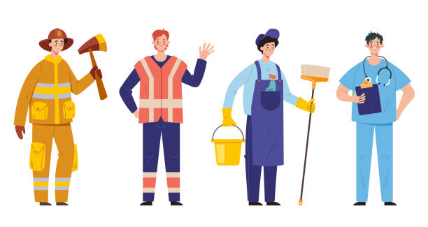 ilustrações de stock, clip art, desenhos animados e ícones de workers people in uniform isolated set. vector flat graphic design illustration - various occupations illustrations