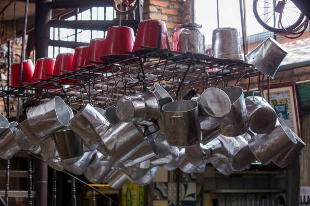 istock Pans hanging in restaurant hall 1367727667