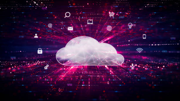 Cloud Computing Concept with Digital Cloud and IT Icons Cloud Computing Concept with Digital Cloud and IT Icons dx stock illustrations