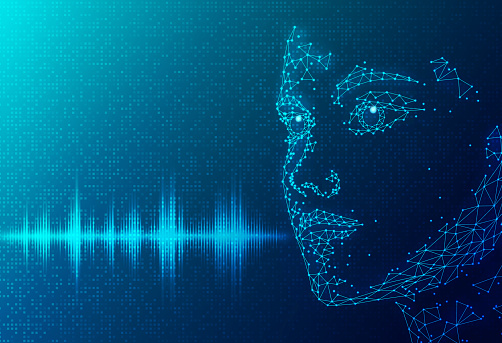 Conversational AI Concept - Natural Language Processing - NLP - Computational Linguistics Concept - AI-based Virtual Assistant Generating Voice as a Soud Wave