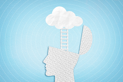 Head in the Clouds - Clouded Judgement Concept - Textured Design with Cutout Silhouettes
