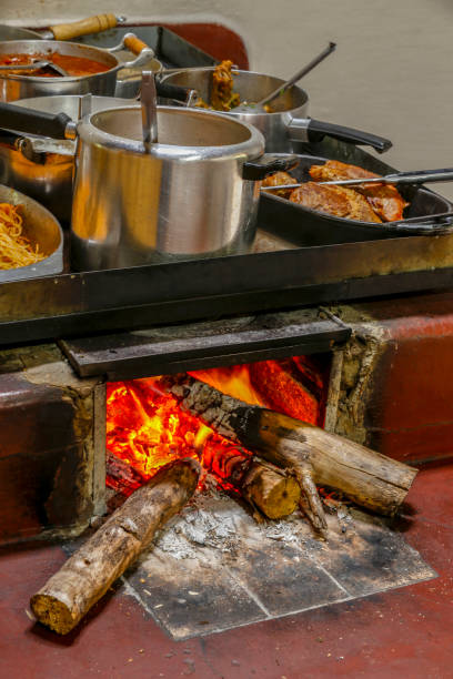 istock Wood burning stove with pans 1367729731