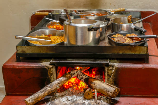 istock Wood burning stove with pans 1367729732