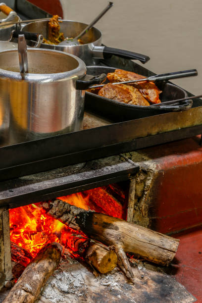 istock Wood burning stove with pans 1367729737