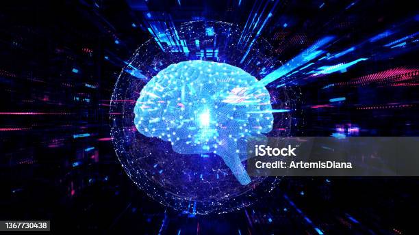 Machine Learning Artificial Intelligence Virtual Brain On Abstract ...