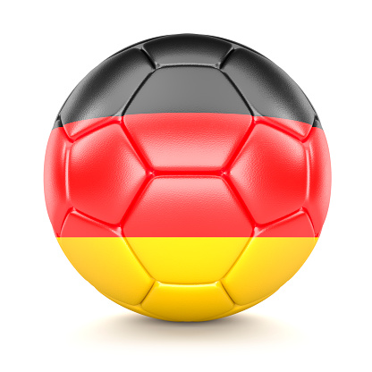 Leather Soccer Ball with Flag of Germany isolated on white background. 3D Illustration