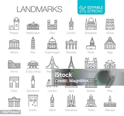 istock Landmarks Icons Set Editable Stroke 1367733447
