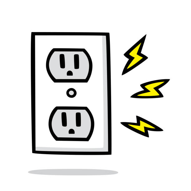 Plug Outlet Doodle 6 Vector illustration of a hand drawn electrical socket with lightning bolts against a white background. two pin plug stock illustrations