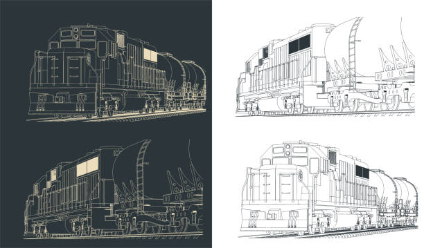 ilustrações, clipart, desenhos animados e ícones de locomotiva com esboços de vagões de tanque - diesel locomotive