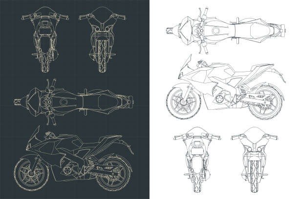 illustrations, cliparts, dessins animés et icônes de plans de motos sportives - moto