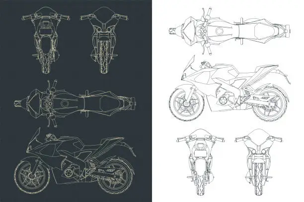 Vector illustration of Sports motorcycle blueprints