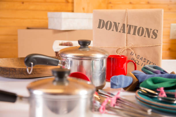 istock Disaster Relief package wrapped in brown paper and tied with string. 1367738680